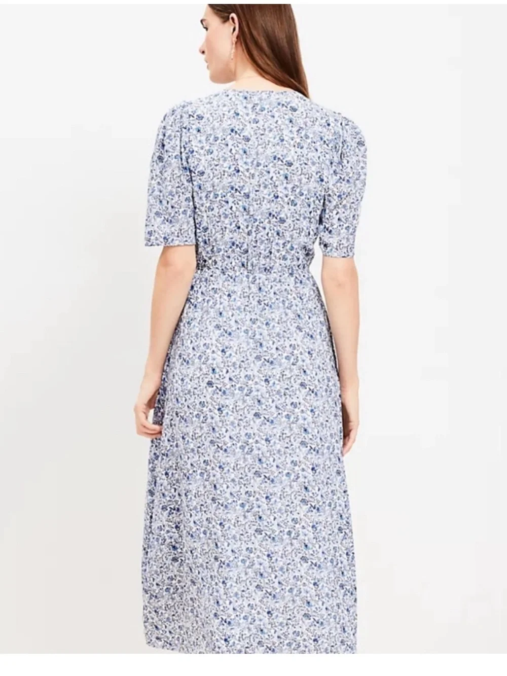 LOFT Light Blue Floral Midi Dress